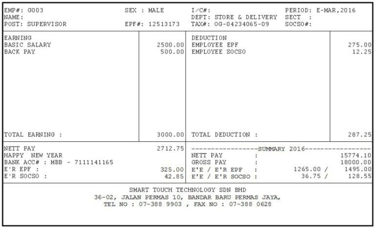 What requirement should be included in Payslip Singapore?