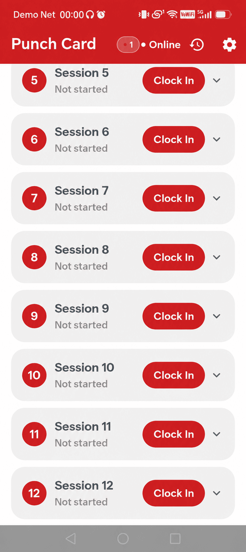 Smart GoGo clock in & clock out screen