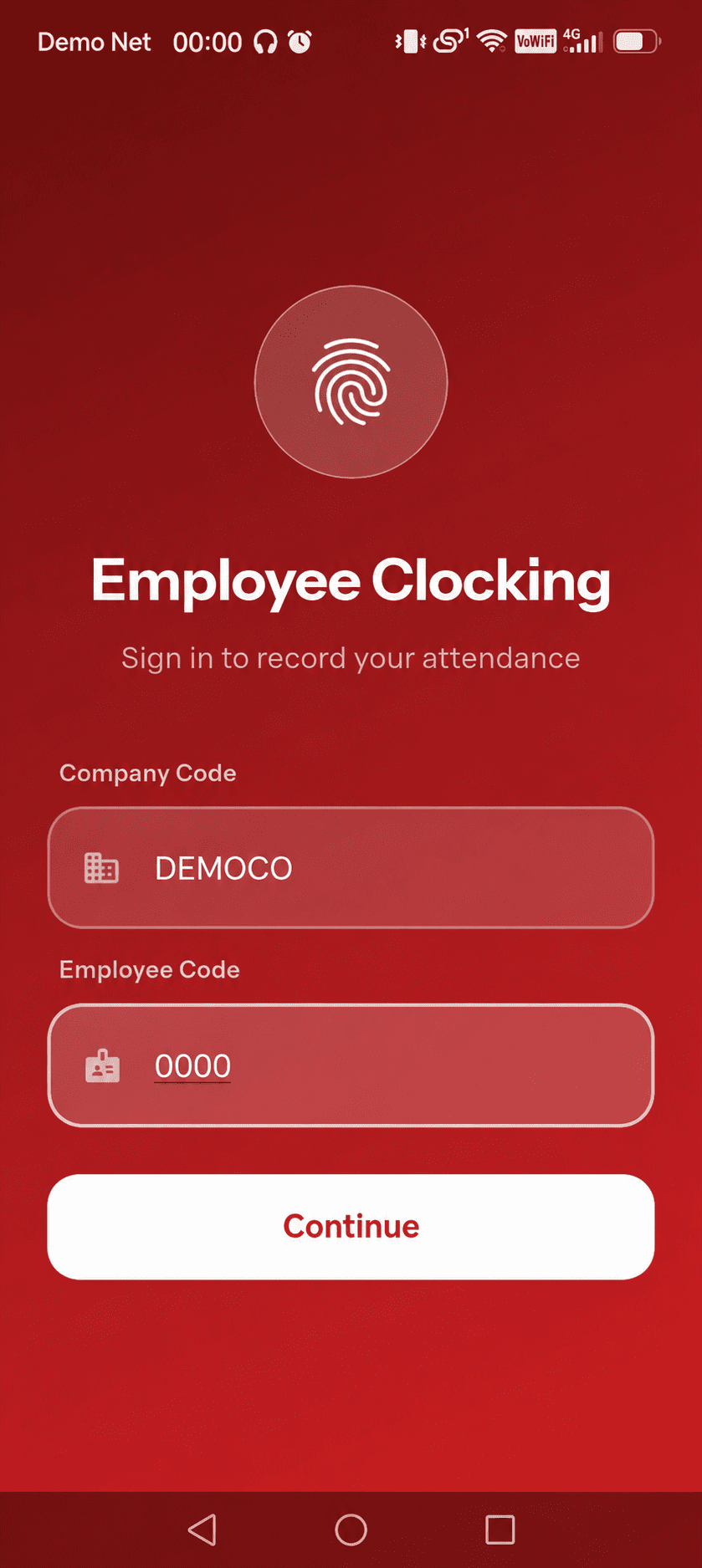 Smart GoGo employee sign-in screen