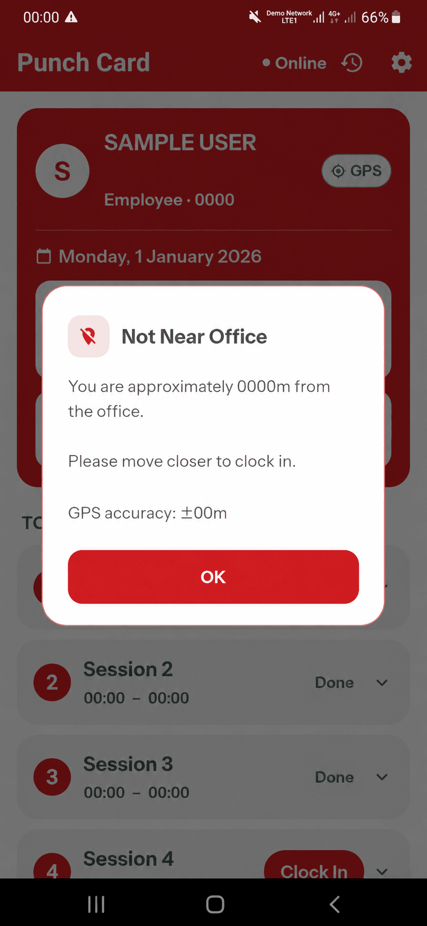 Smart GoGo work location alert screen